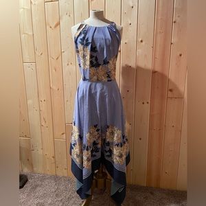 Adrianna Papell 16 Blue Floral Halter Blooms Lavender Dress NWT